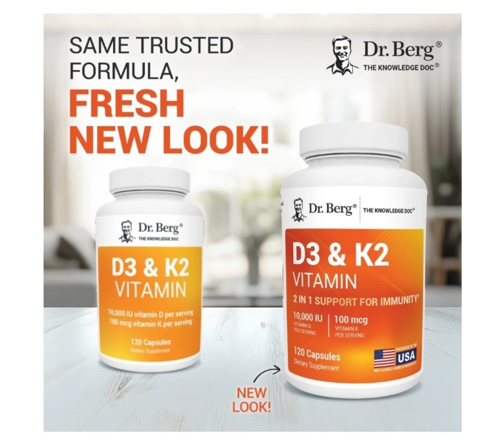 Dr. Berg’s 2 IN 1 Vitamin D3 & K2 – 10,000 IU/100 mcg, 120 Capsules