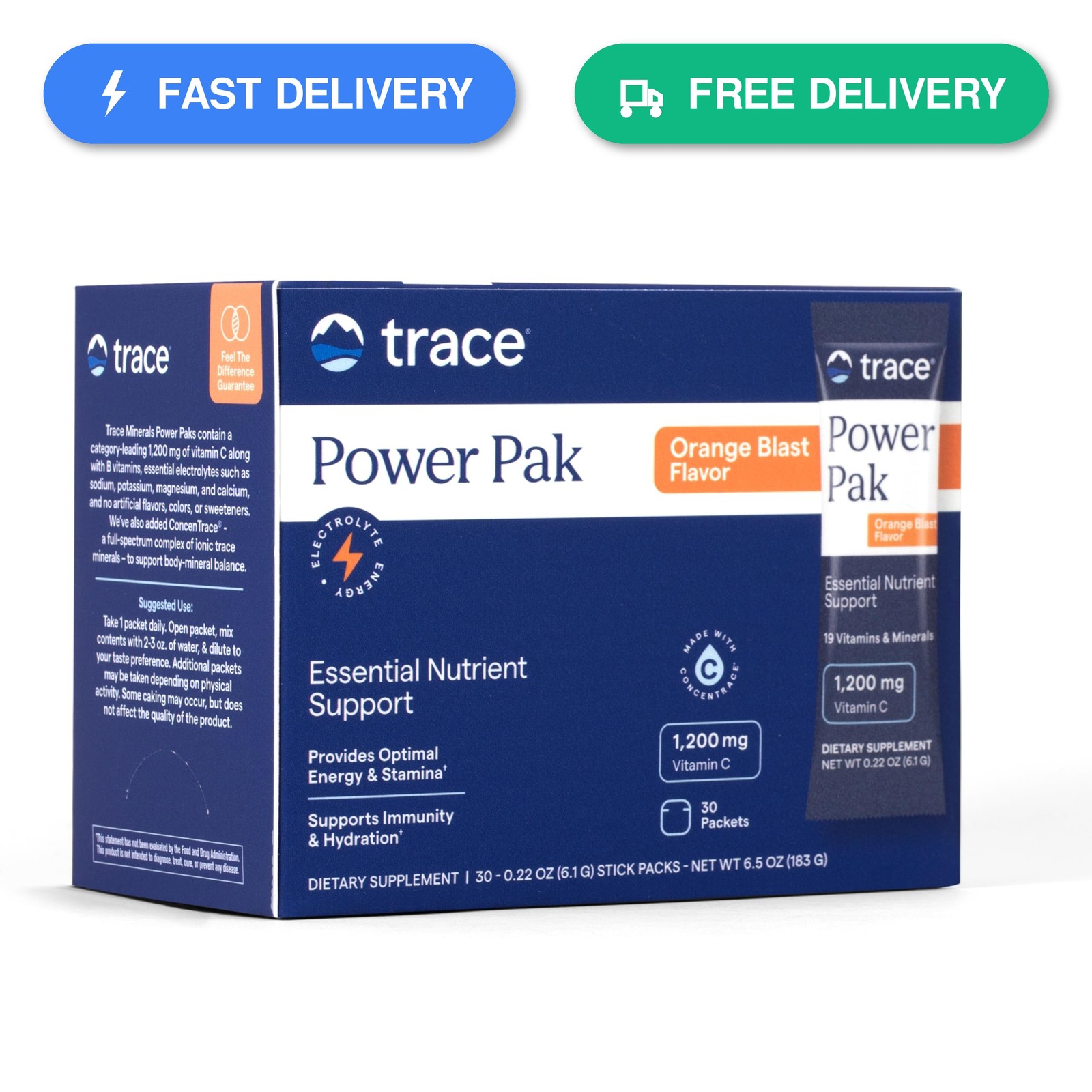 Trace Minerals Electrolyte Stamina Power Pak 30-Pack Orange Blast…