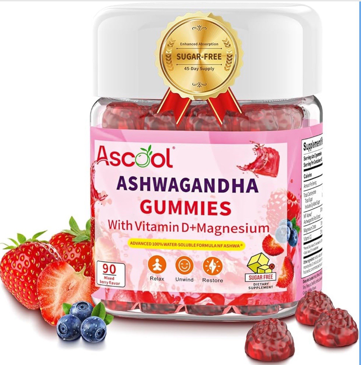 Sugar Free Ashwagandha Gummies – with Magnesium and Vitamin D 90ct