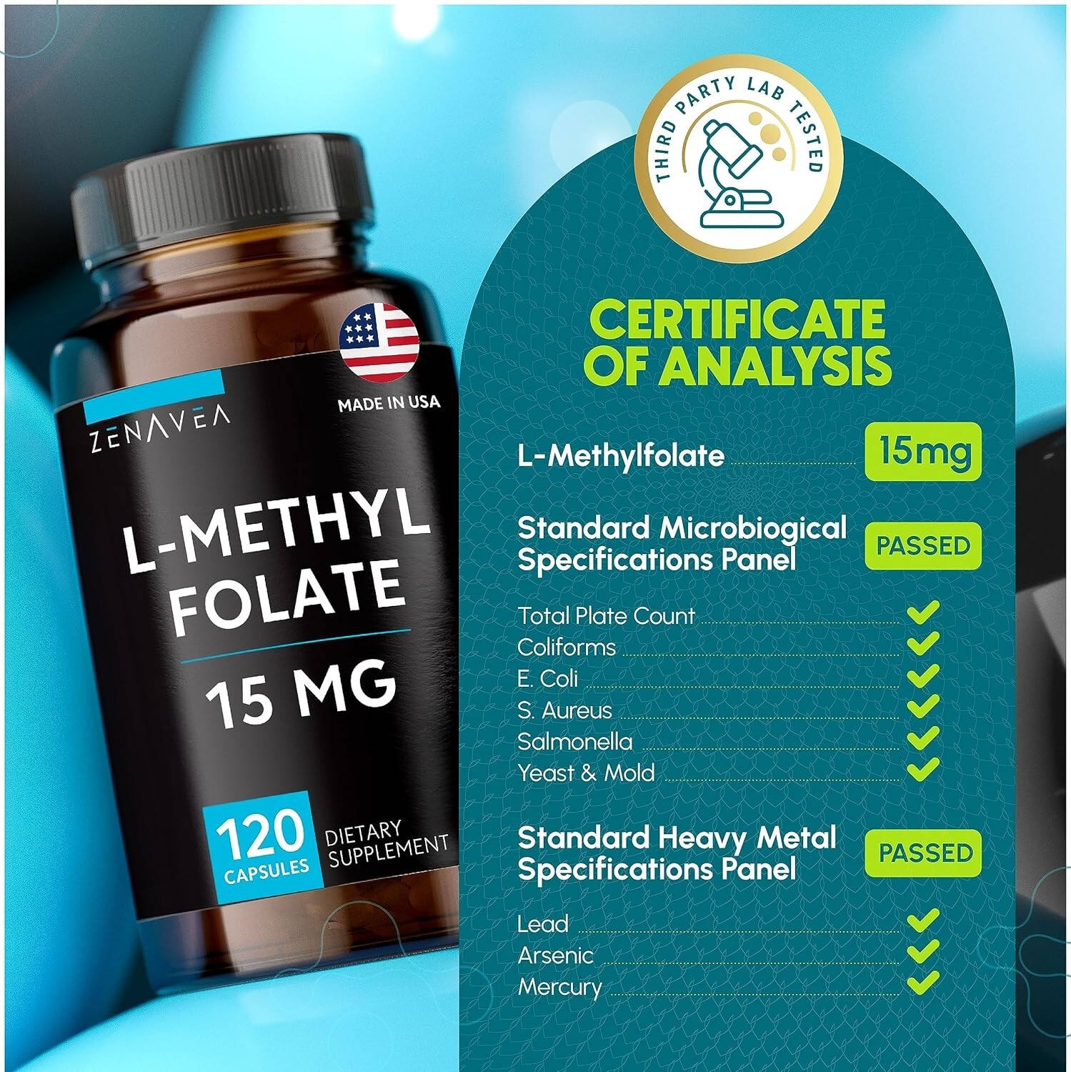 L-Methylfolate 15mg (120 Capsules), for Folic Acid Deficiency, L Methyl Folate