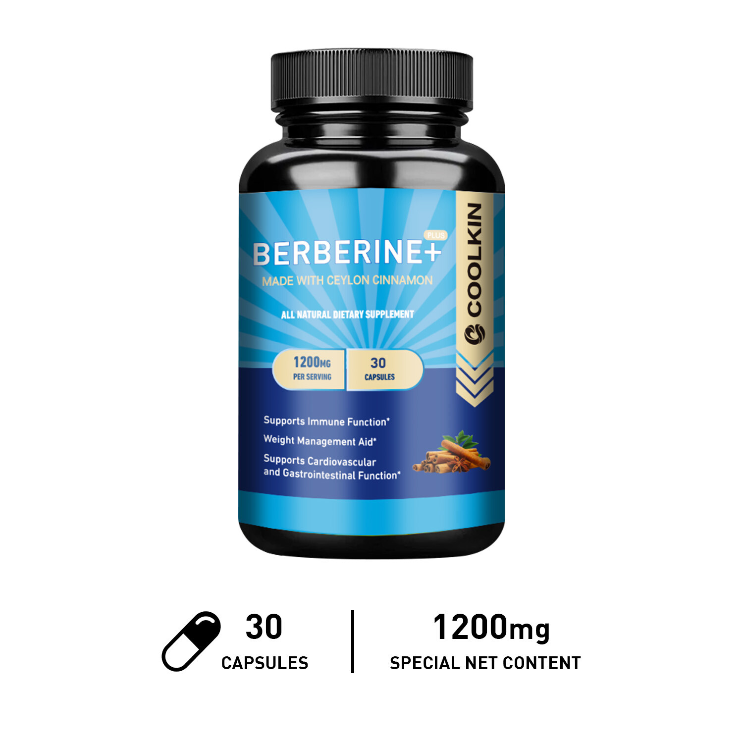 Berberine + Ceylon Cinnamon 1200mg – Blood Sugar & Cholesterol Levels Support