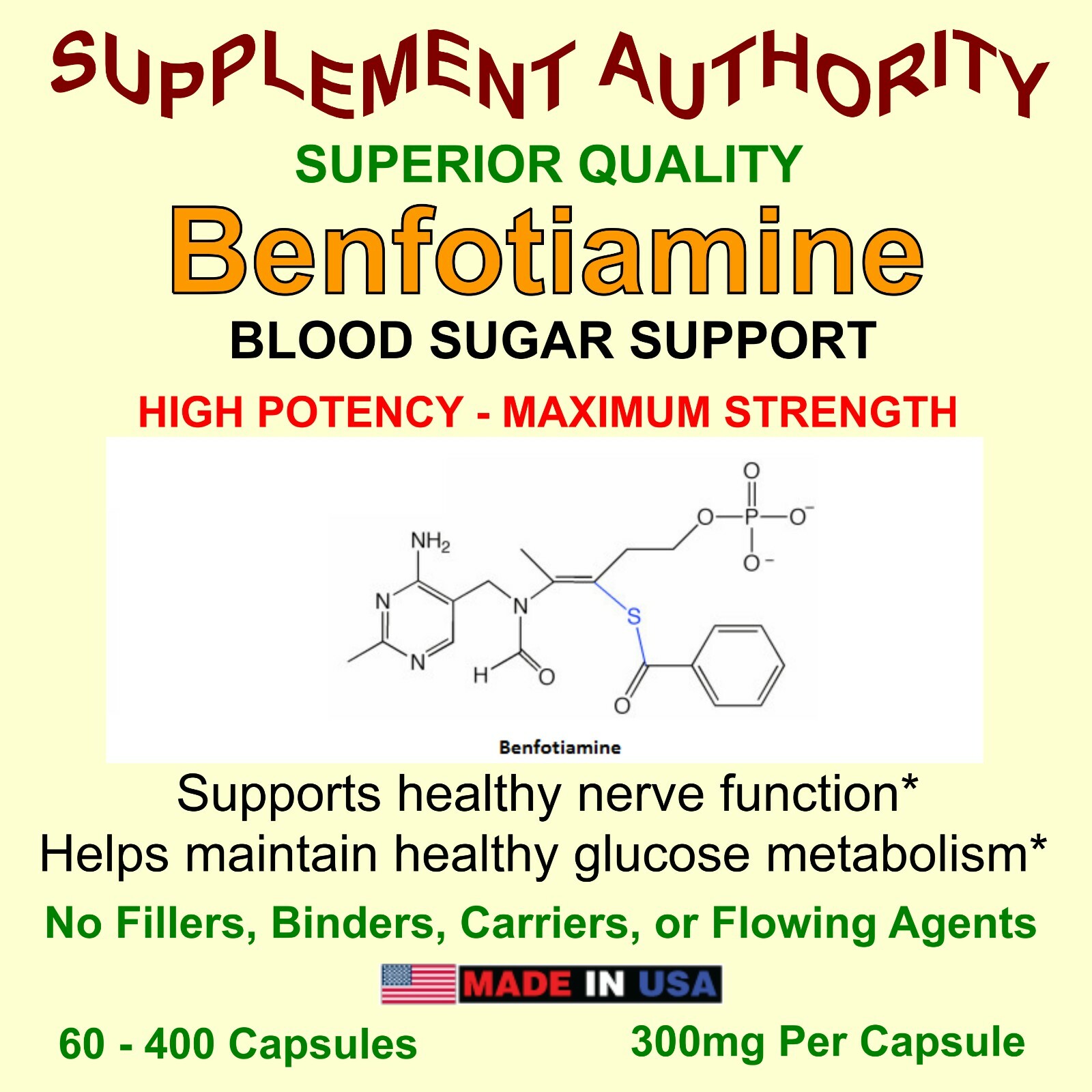 Benfotiamine – High Potency – Maximum Strength 300mg Per Capsule – VERY SCARCE!
