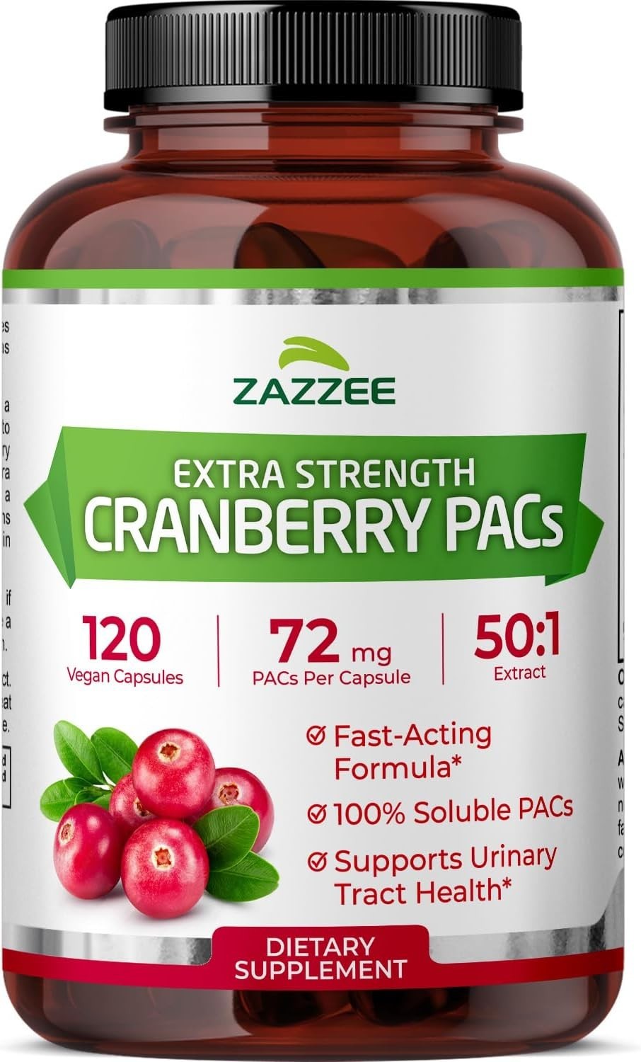 Zazzee Cranberry PACs 72 mg PACs per Capsule 2X Strength 100% Soluble 120 Veg…