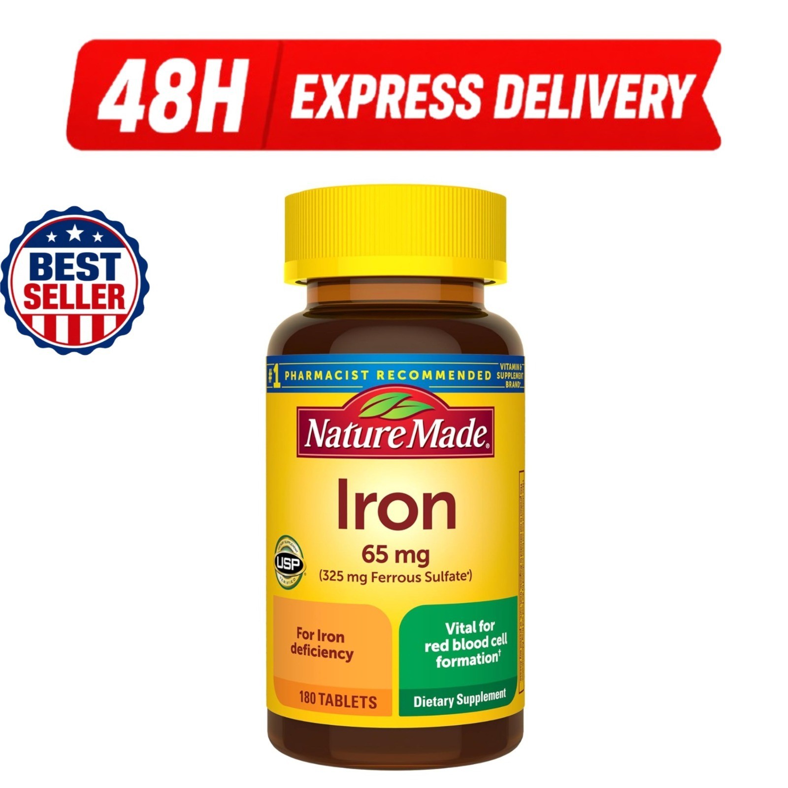 Nature Made Iron 65 mg Tablets for Red Blood Cell Support – 180 Count