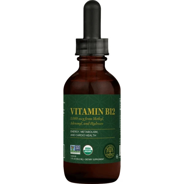 Global Healing Center B12, 5000 mcg, 3-in-1 Organic Liquid Vitamin B12, (2 Oz)