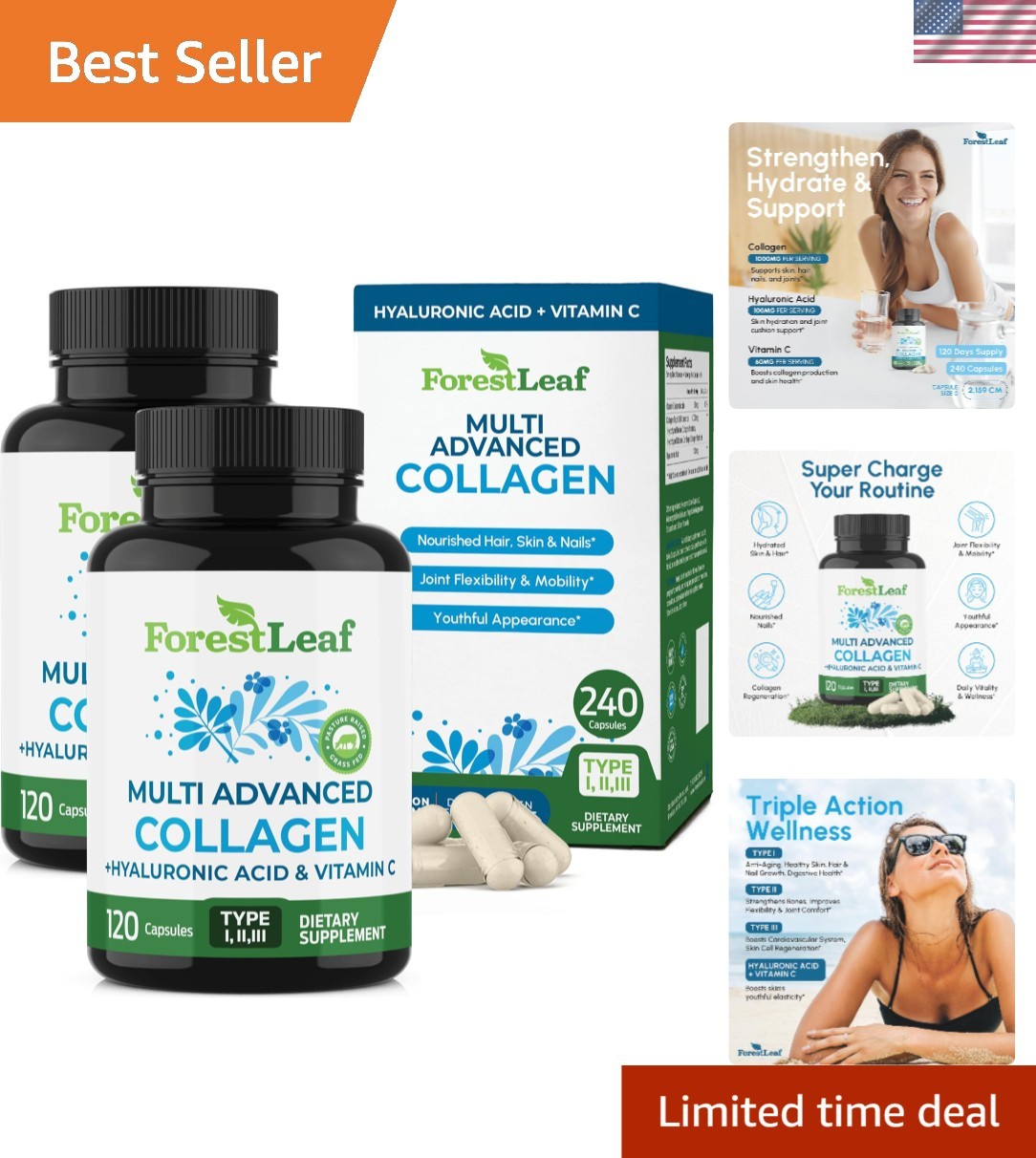 Multi Collagen Capsules with Hyaluronic Acid – 240 Capsules for All Ages