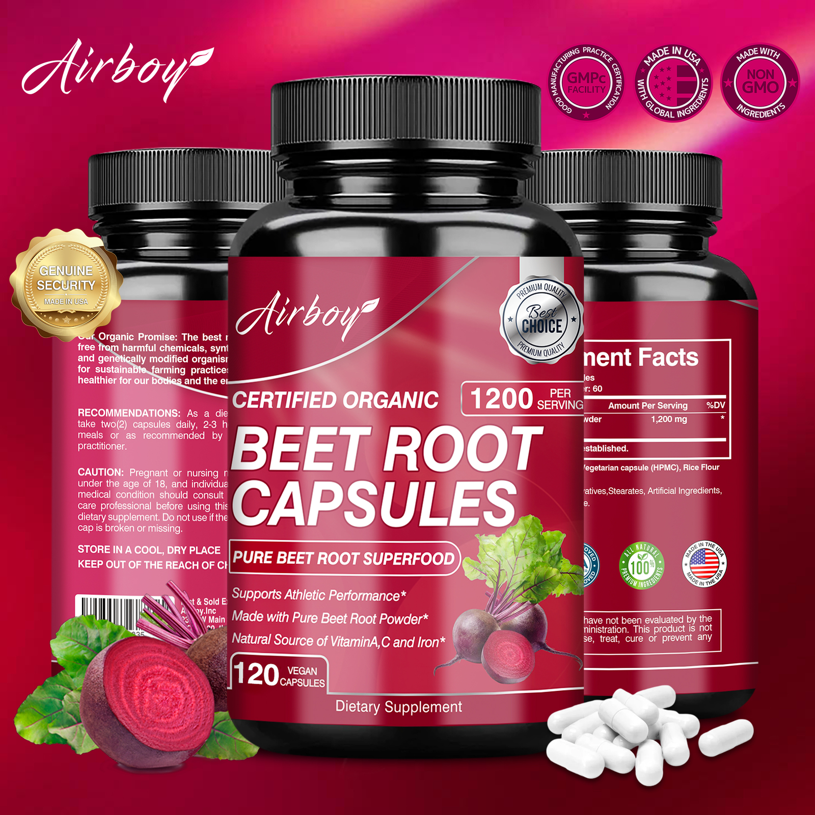 120pcs Organic Beet Root Capsules – Blood Pressure Support, Blood Circulation