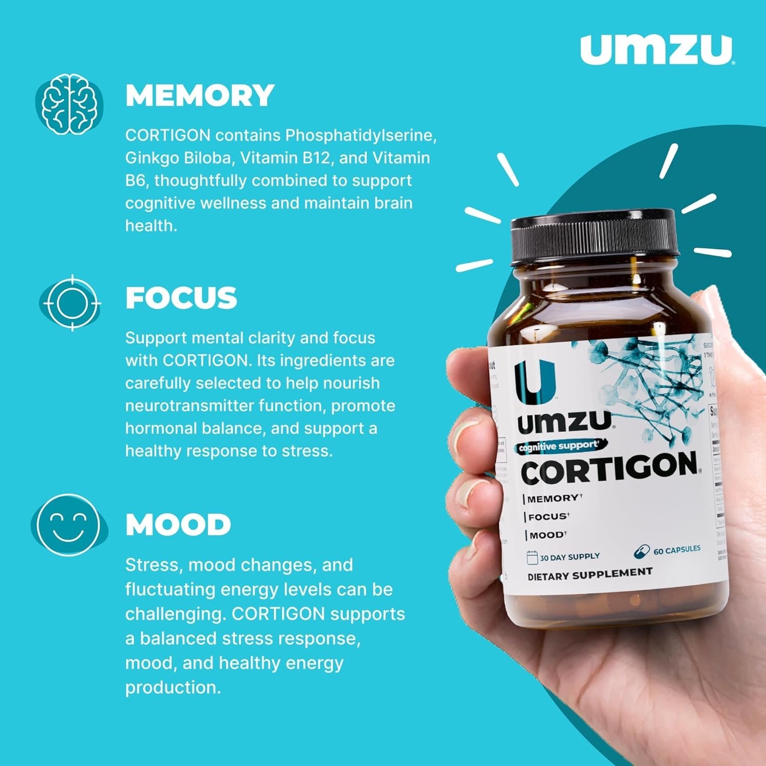 Cortigon Natural Cortisol Manager Stress Relief Anxiety Focus Memory Mood Caps