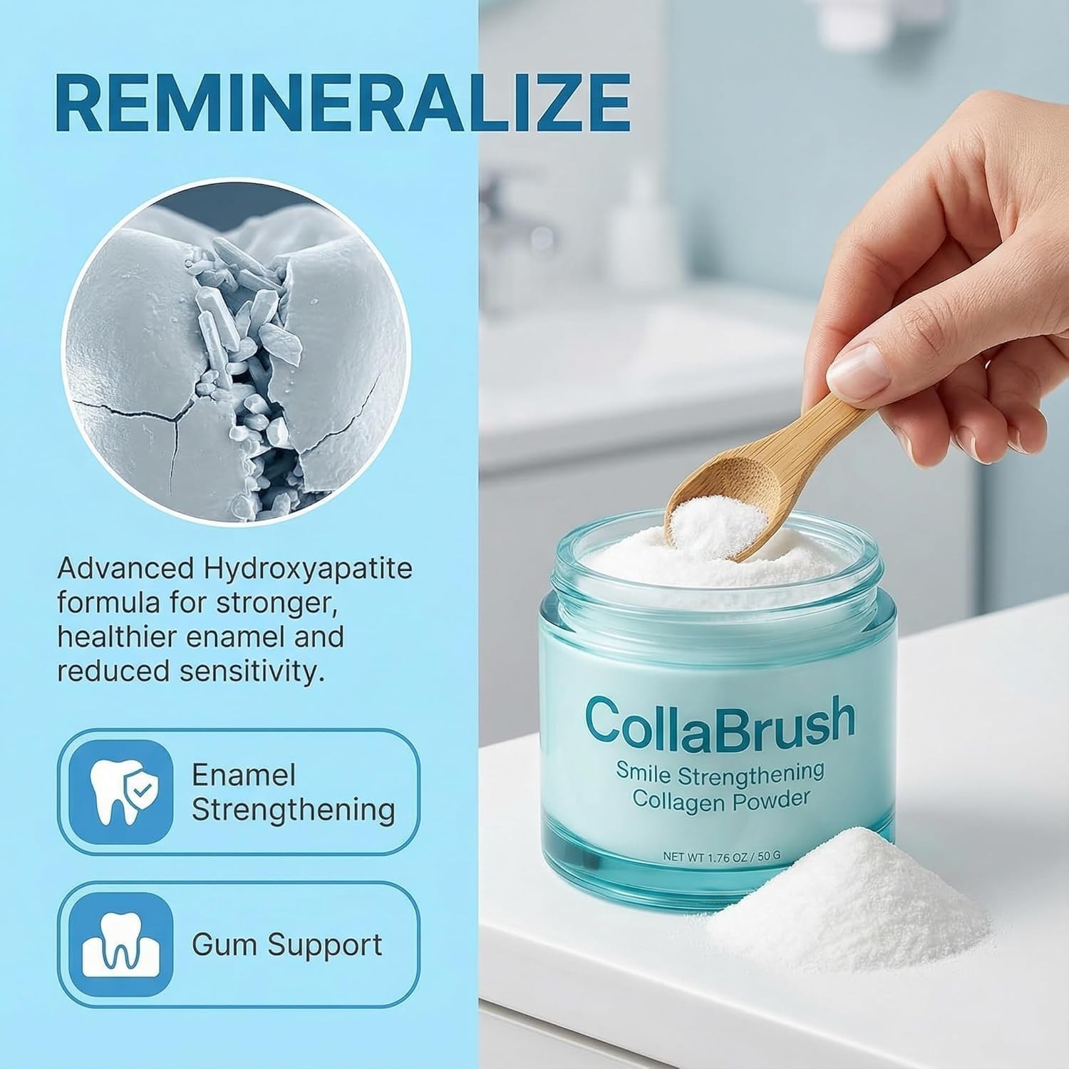 Collagum Collagen Tooth Powder Hydroxyapatite Gum Care Strengthen – 2PCS (50g)