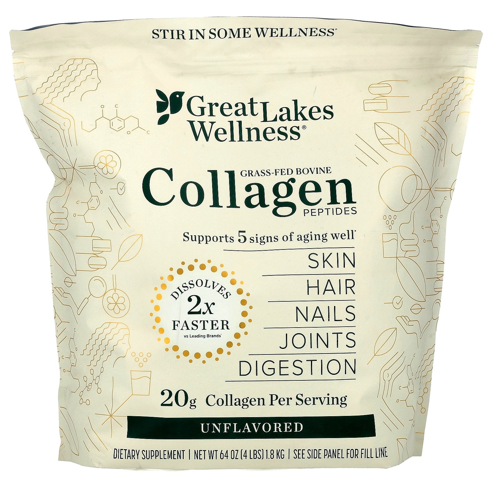 Grass-Fed Bovine Collagen Peptides, Unflavored, 64 oz (1.8 kg)