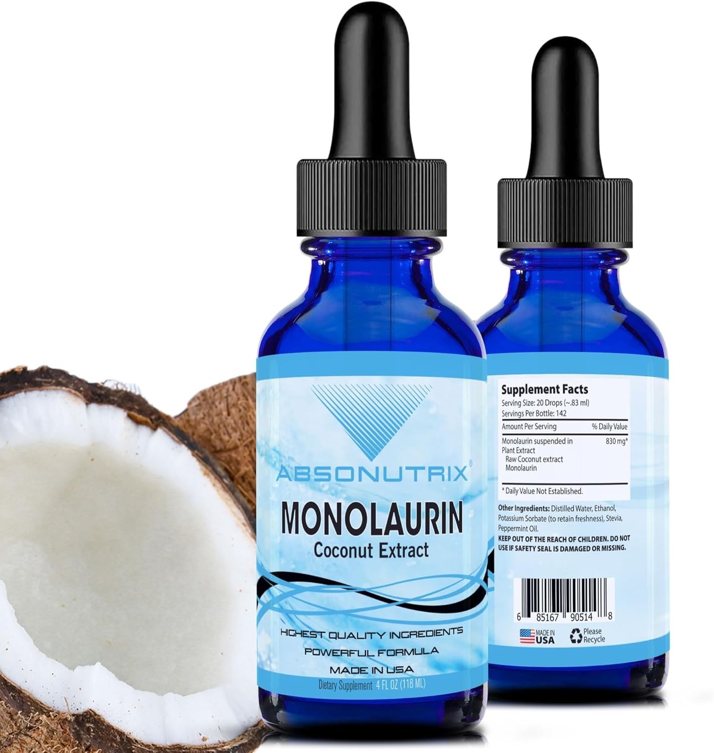 Absonutrix Monolaurin Liquid Extract – 4oz Liquid, 830 mg 142 Servings