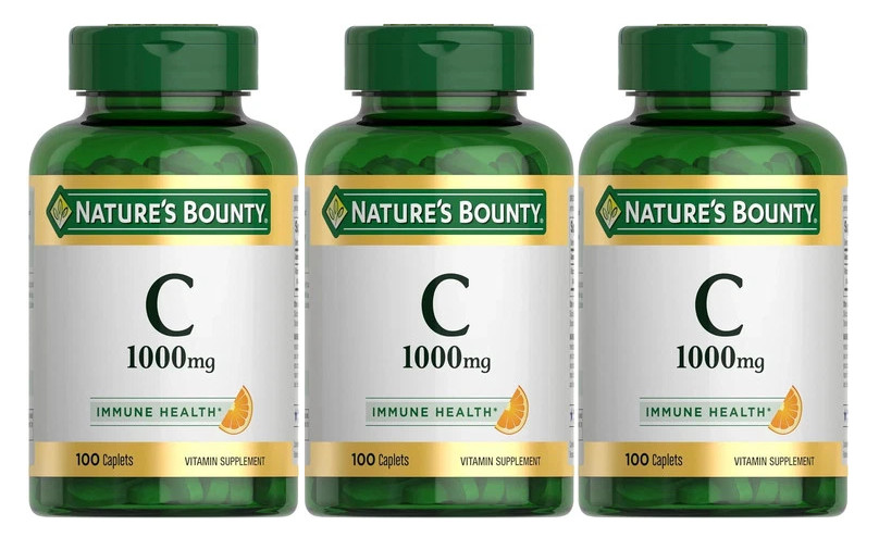 Pack 3 Nature’s Bounty 1000mg Vitamin C Caplets 100 Ct Each Immune Support 05/27