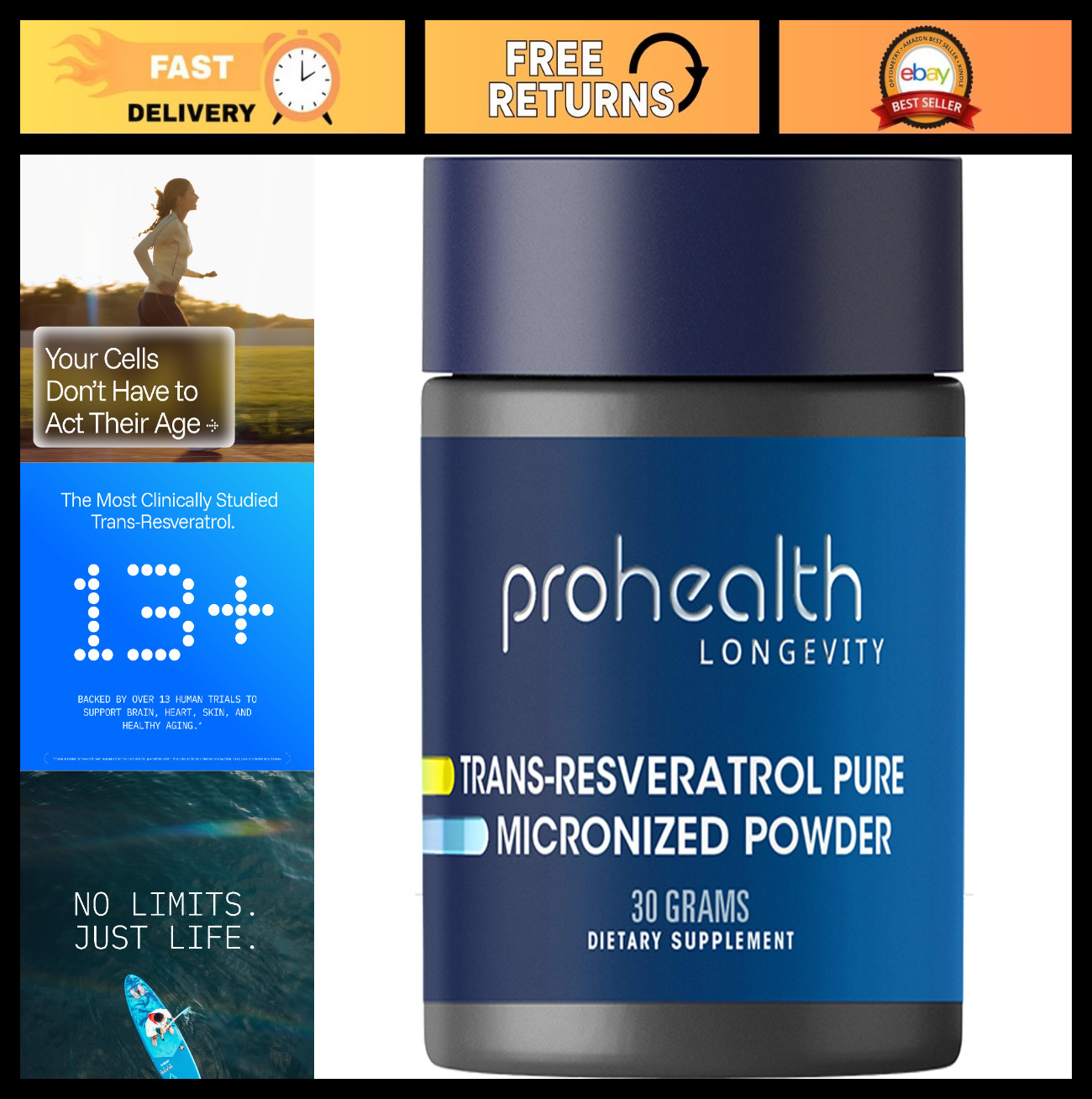 Micronized Pure Trans Resveratrol Powder 30g – 98% Pure, 1000mg/Scoop, High Abso