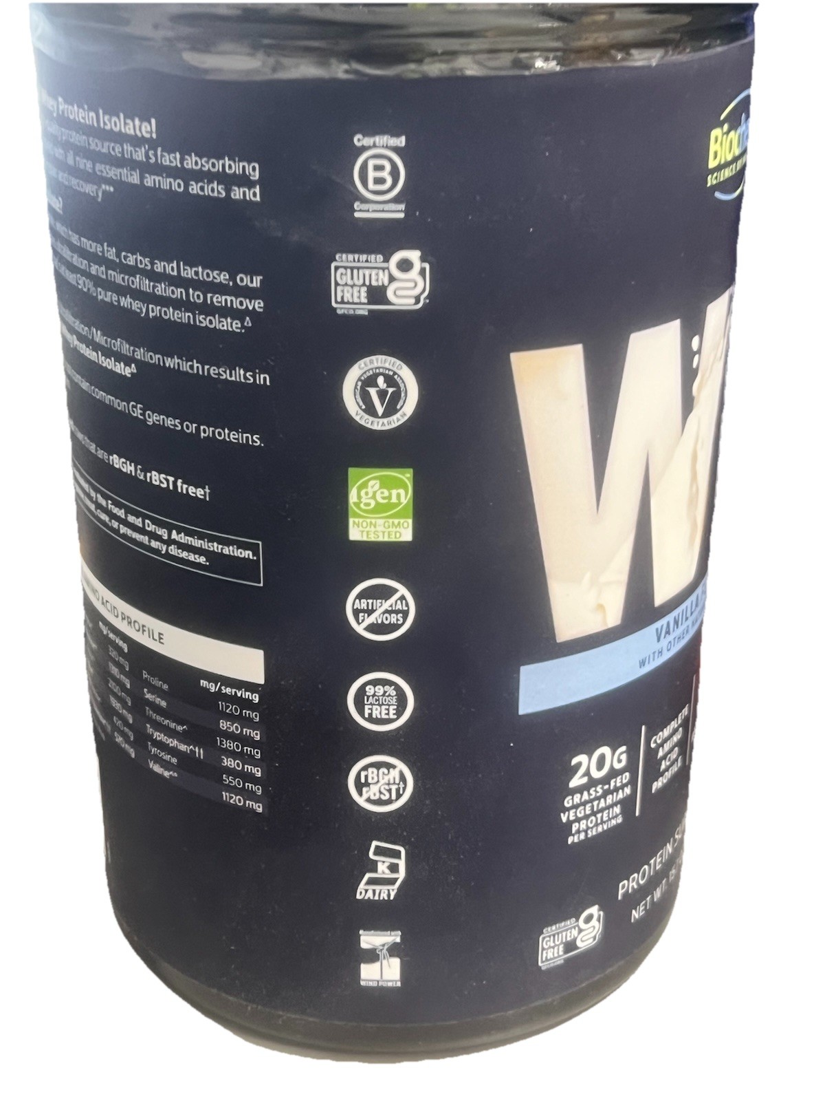 Biochem 100% Whey Isolate Protein Powder 15.1oz Vanilla 20g / Serving EXP 3/28