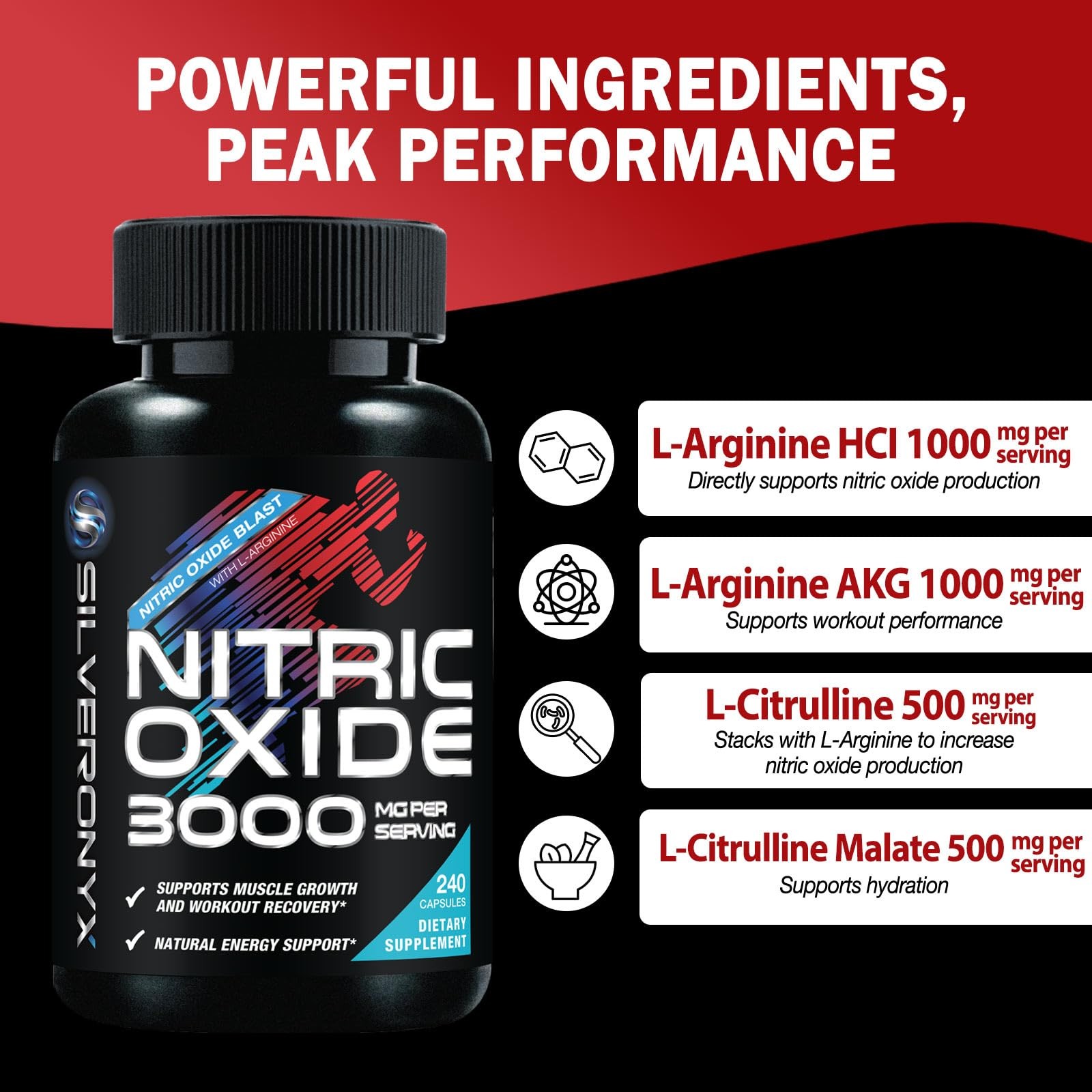 Extra Strength Nitric Oxide Booster L-Arginine AKG Citrulline Malate 240 Capsule