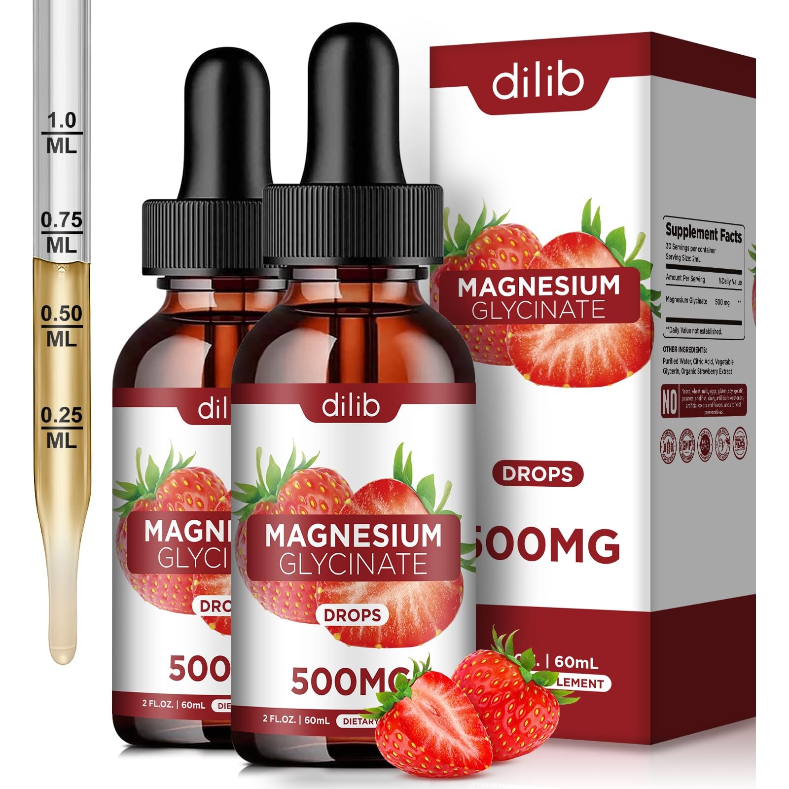 (2 Pack) Magnesium Glycinate Supplement, Liquid 2 Fl Oz (Pack of 2)