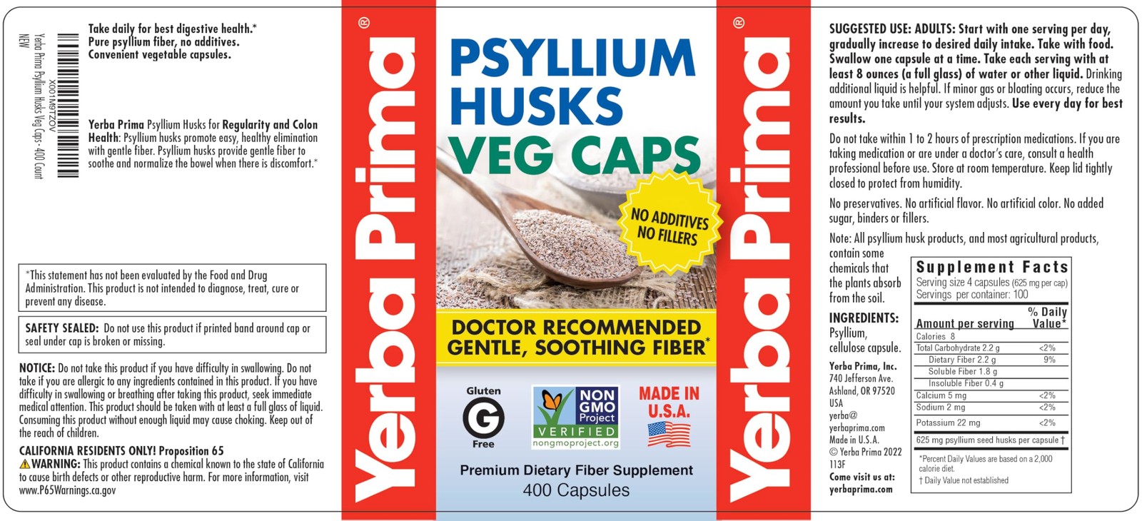 Psyllium Husks Veg Caps, 400 Capsules (625mg) – Vegan, Non-GMO, Gluten Free, …