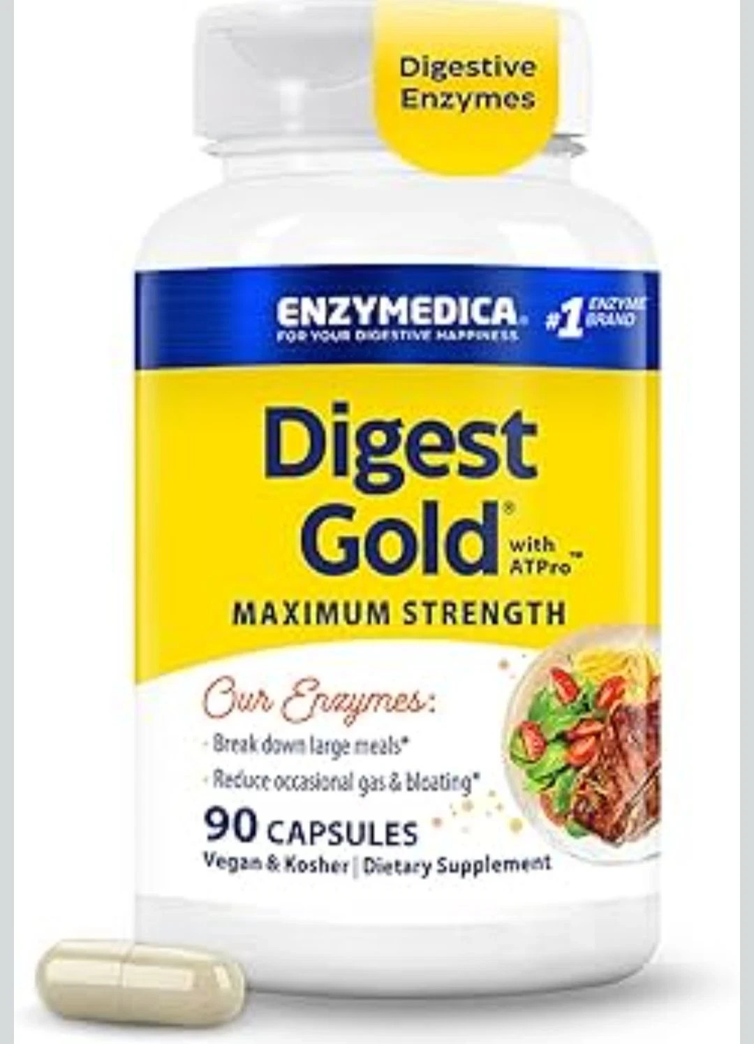 Digest Gold ATPro: Max Strength Enzymes for Large Meals & Bloating Relief, 90 Ct