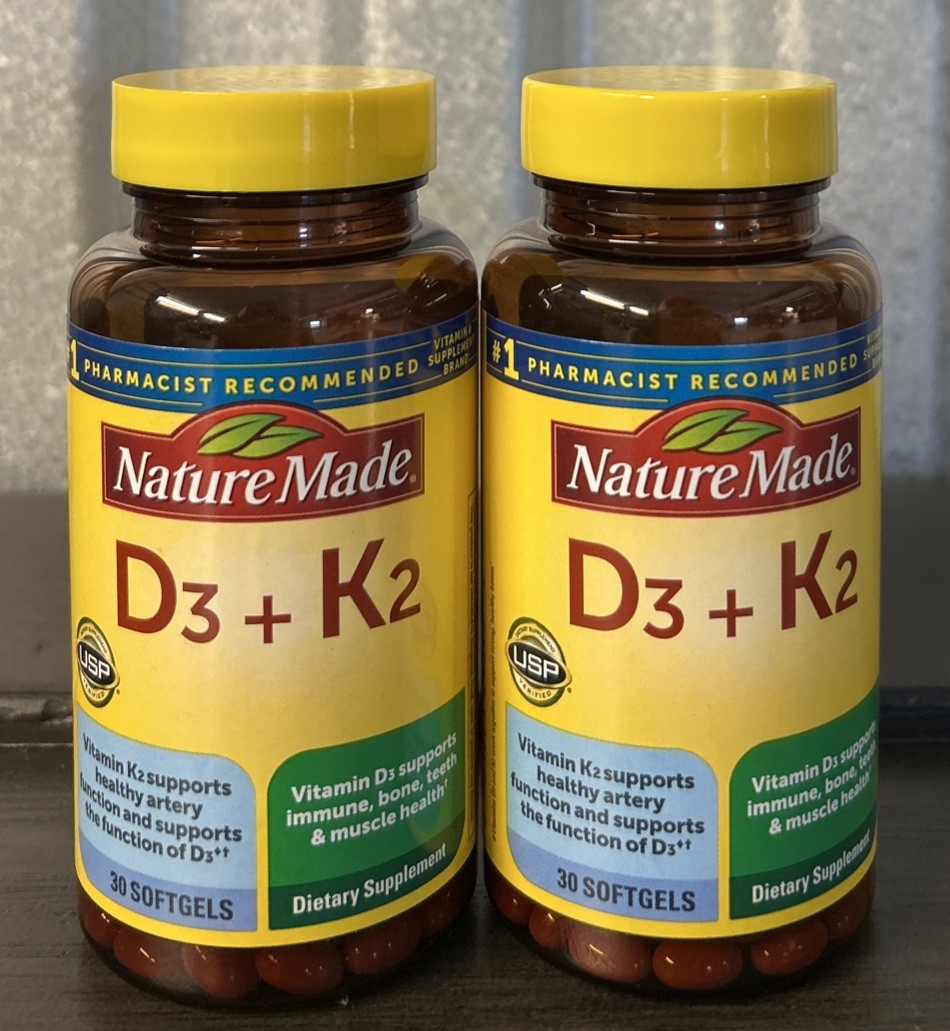 Nature Made Vitamin D3 + K2 Dietary Supplement 60 Softgels (30 Each) Exp 9/2027