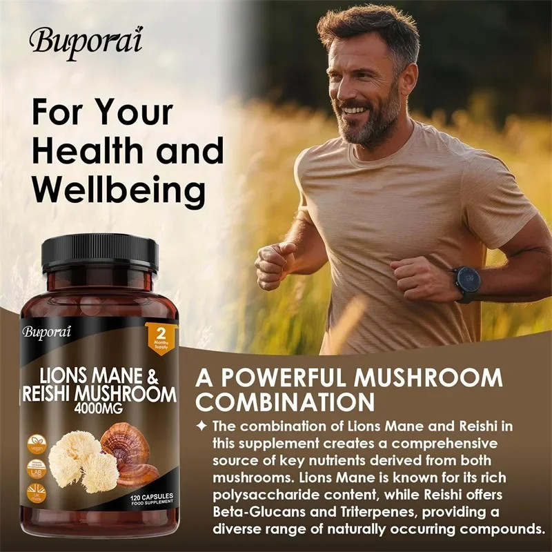 Lions Mane & Reishi Mushroom 4000mg 240pcs, For Mood,Improves Cognitive Function