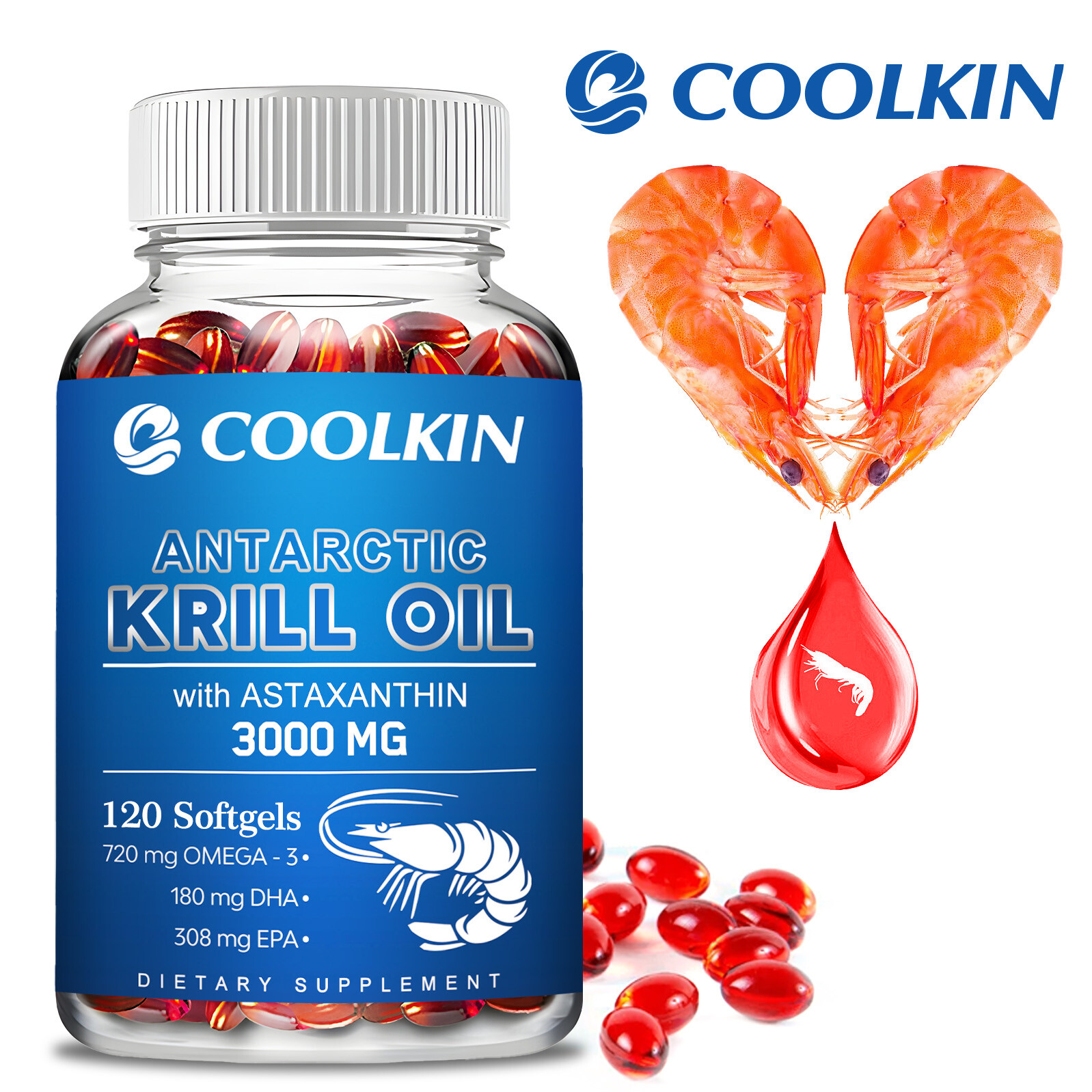 Antarctic Krill Oil 3000mg -with Omega-3 EPA, DHA, Astaxanthin and Phospholipids