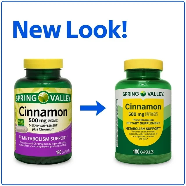 Spring Valley Cinnamon + Chromium 500 mg Metabolism Support, 180 Ct