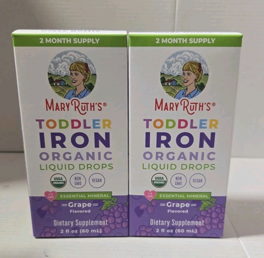 2 X Toddler Iron Organic Liquid Drops, 1-3 Years, Grape, 3.5 mg, 2 fl oz (60 ml)