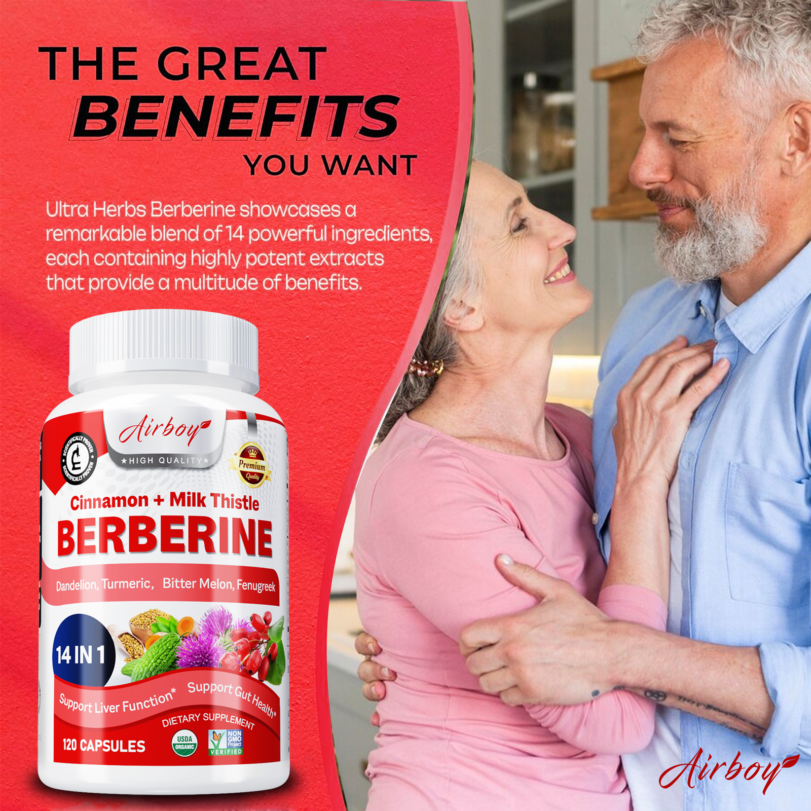 120pcs Premium Berberine HCL – Immune System Support,Proper Microbial Balance