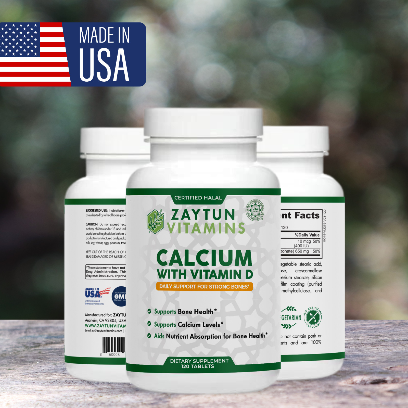 Zaytun Halal Calcium + Vitamin D for Bone Health, 120 Tablets – Halal