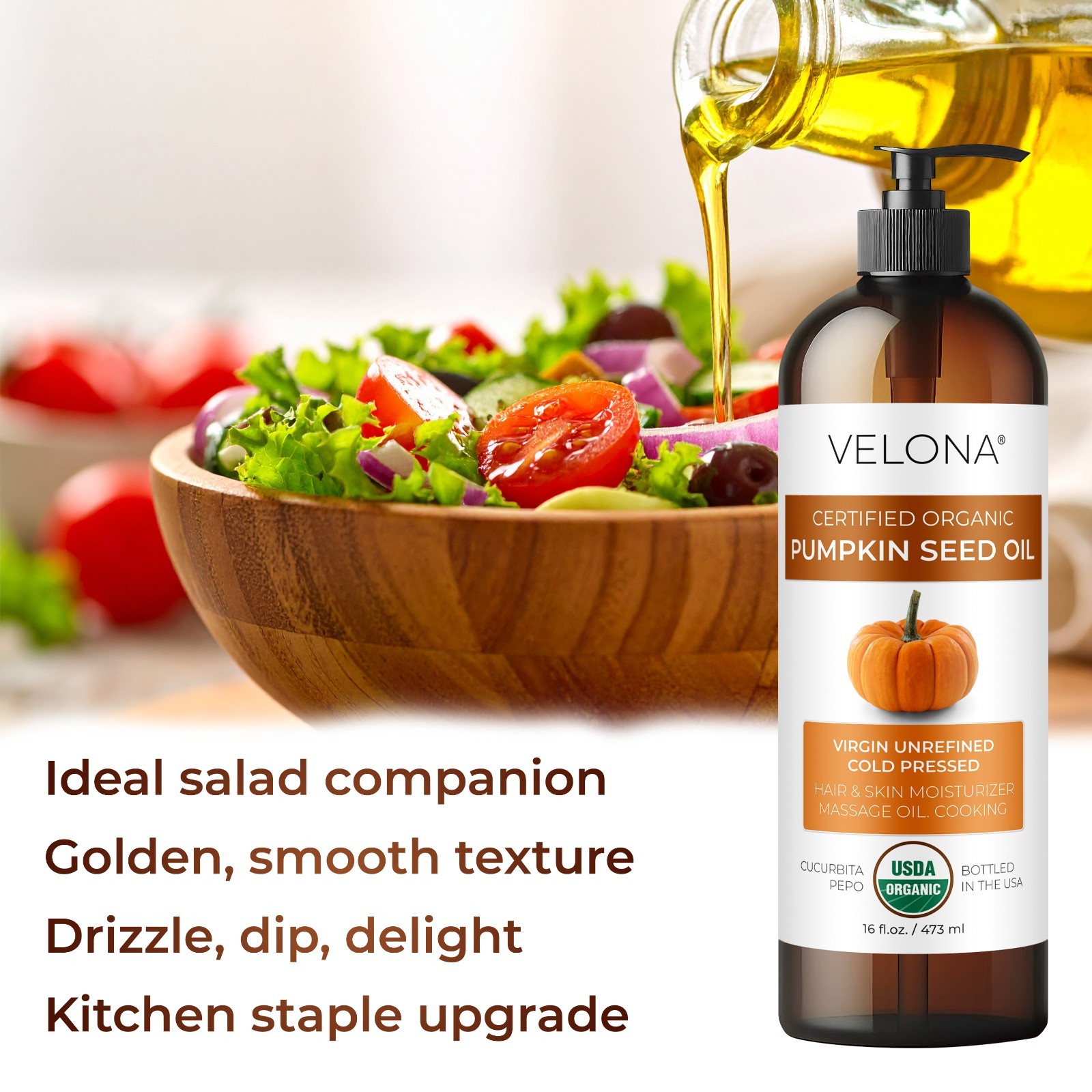 Velona Pumpkin Seed Oil USDA Certified Organic 64 Fl Oz Unrefined Cold Pressed
