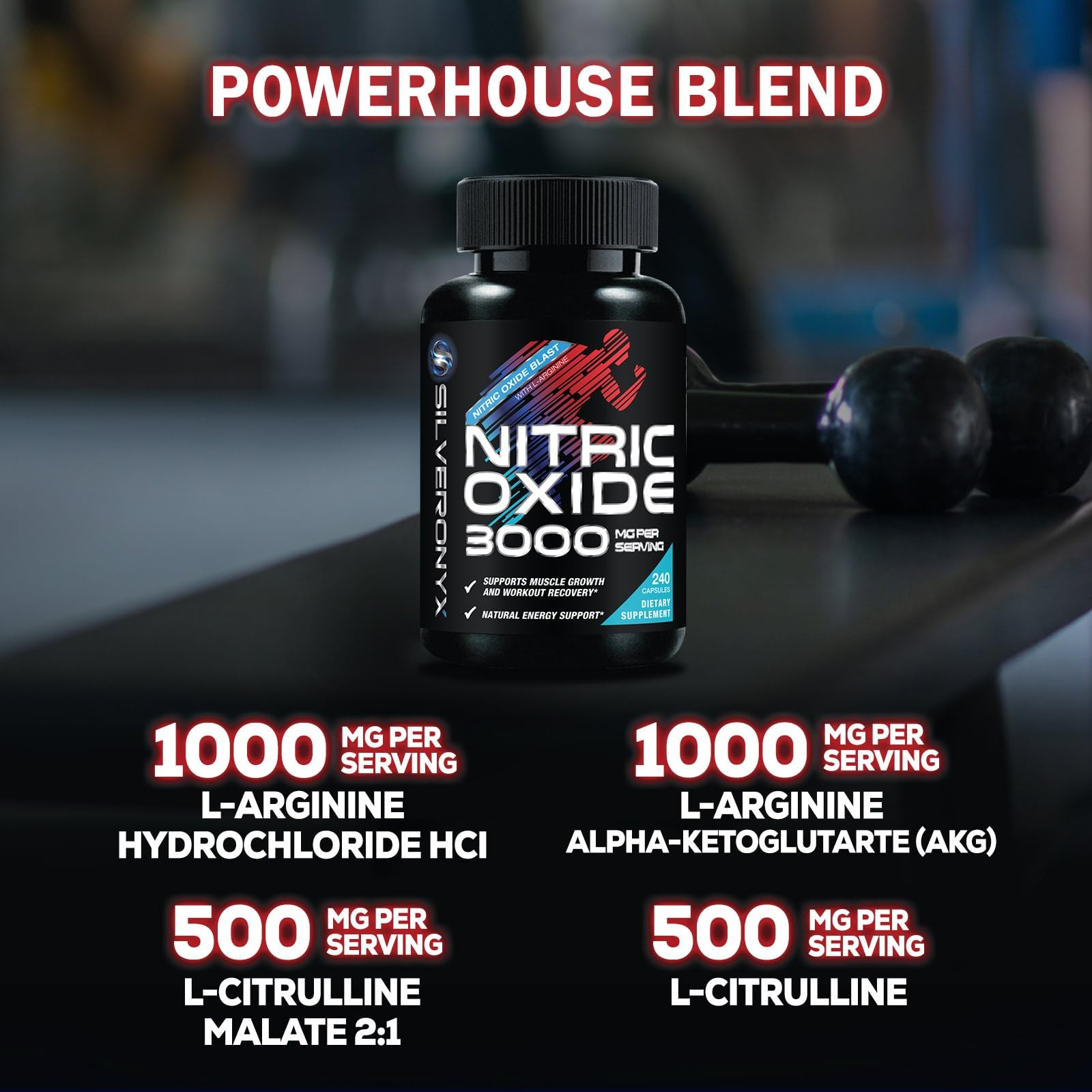 Extra Strength Nitric Oxide Booster L-Arginine AKG Citrulline Malate 240 Capsule