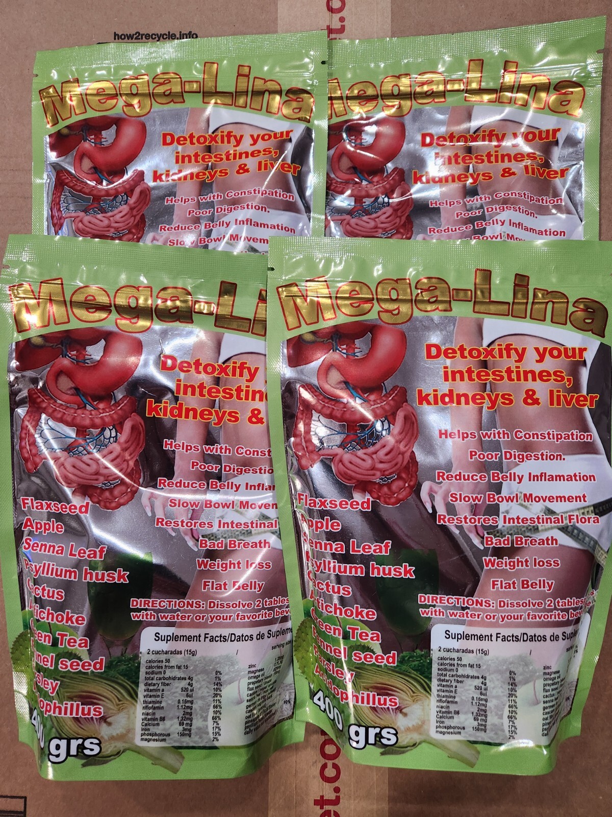 4 MEGALINA DETOXIFY YOUR INTESTINES , KIDNEYS & LIVER FLAXSEED 14 OZ EA. 12/2028