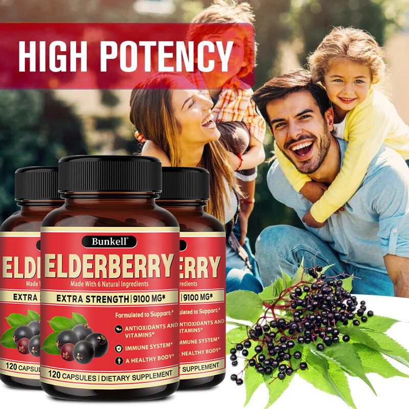 Elderberry Capsules 9100mg Immune System Support Sambucus Nigra Extract