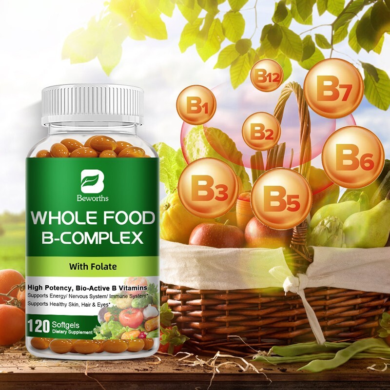 BEWORTHS Vitamin B Complex Capsules Whole Food Supplement B1, B2, B3, B5, B6,