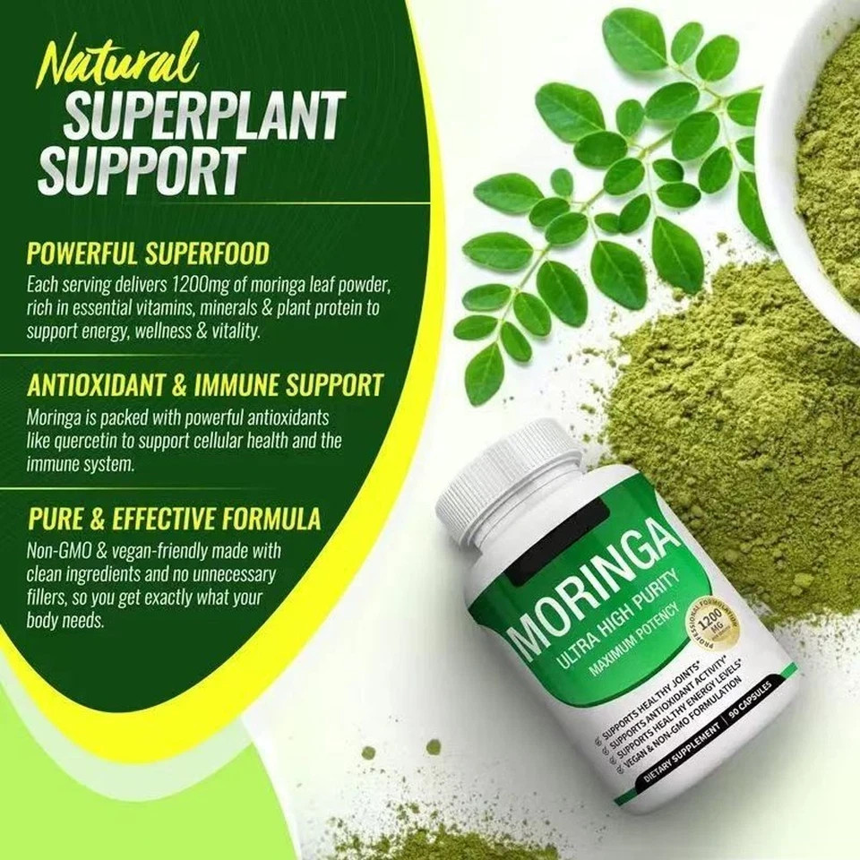 Moringa Capsules 1200mg – Maximum Potency, 3-Pack (90 Ct Each)