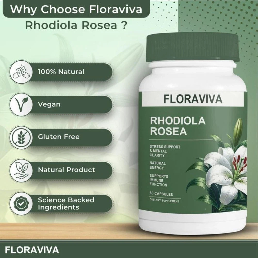 3 Pack Floraviva Rhodiola Rosea Capsules for Stress Relief & Energy,Non-GMO