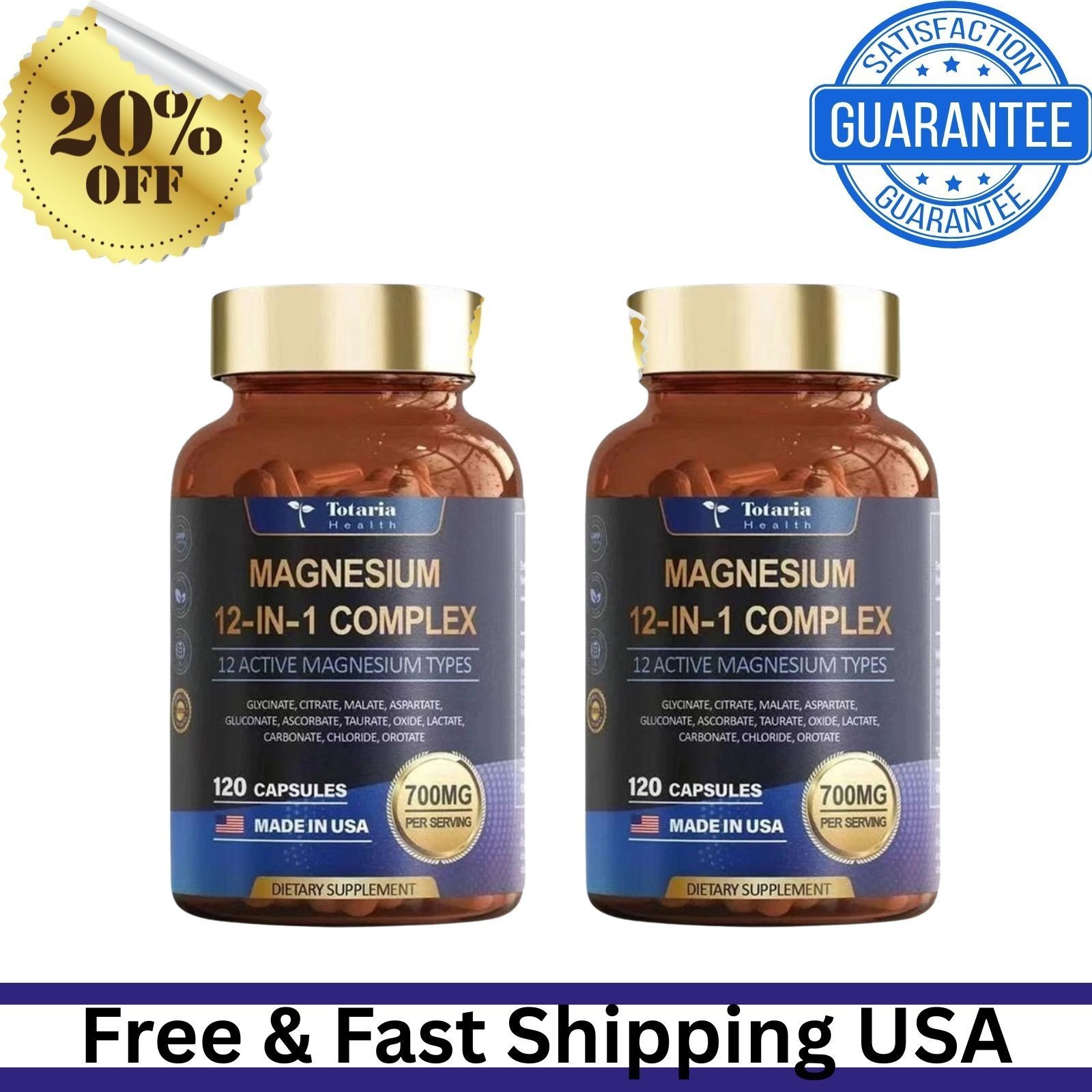 1/2/3PC Magnesium 12 in 1 Complex 700mg – Dietary Supplement 120 Capsules