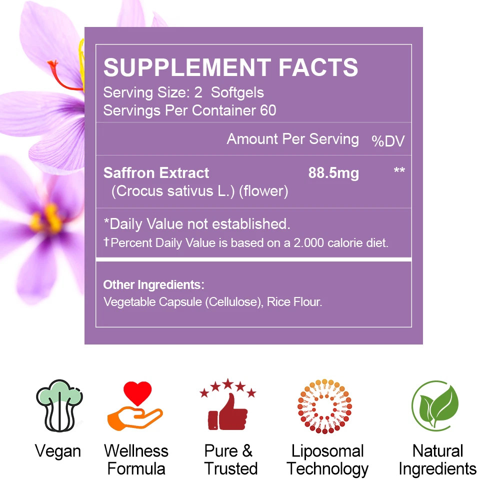 Pure Saffron Extract 120 Capsules Mood Enhancement & Antioxidant Support USA