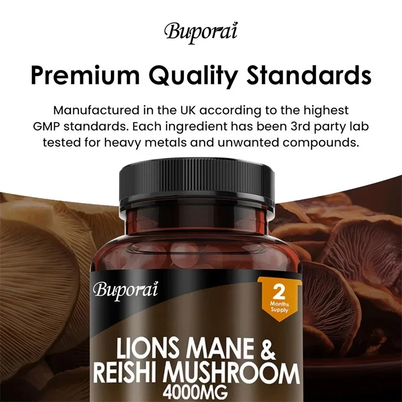 Lions Mane & Reishi Mushroom 4000mg 240pcs, For Mood,Improves Cognitive Function