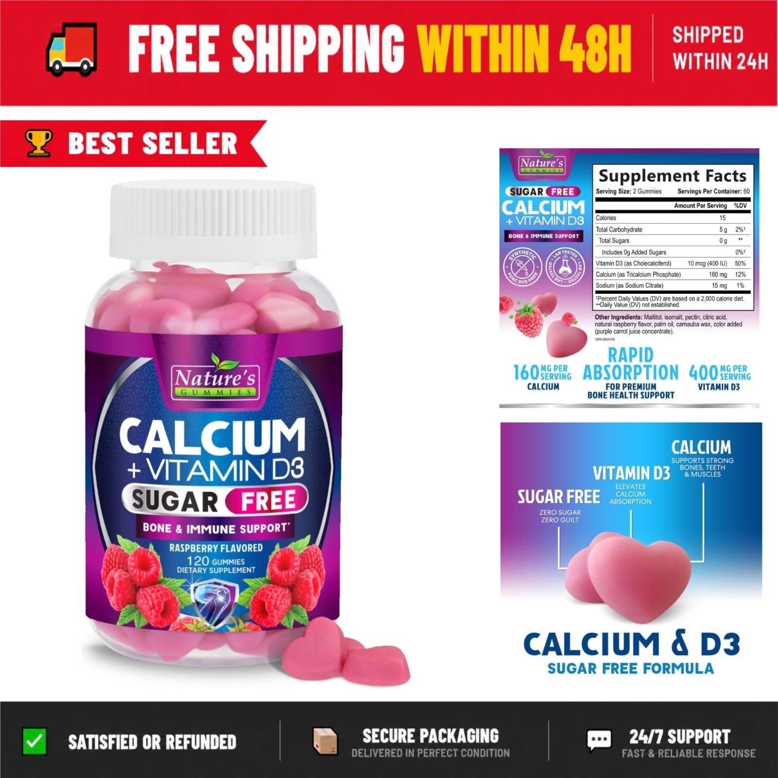 Nature’s Nutrition Calcium Supplement Gummies – Sugar Free, 120 Count