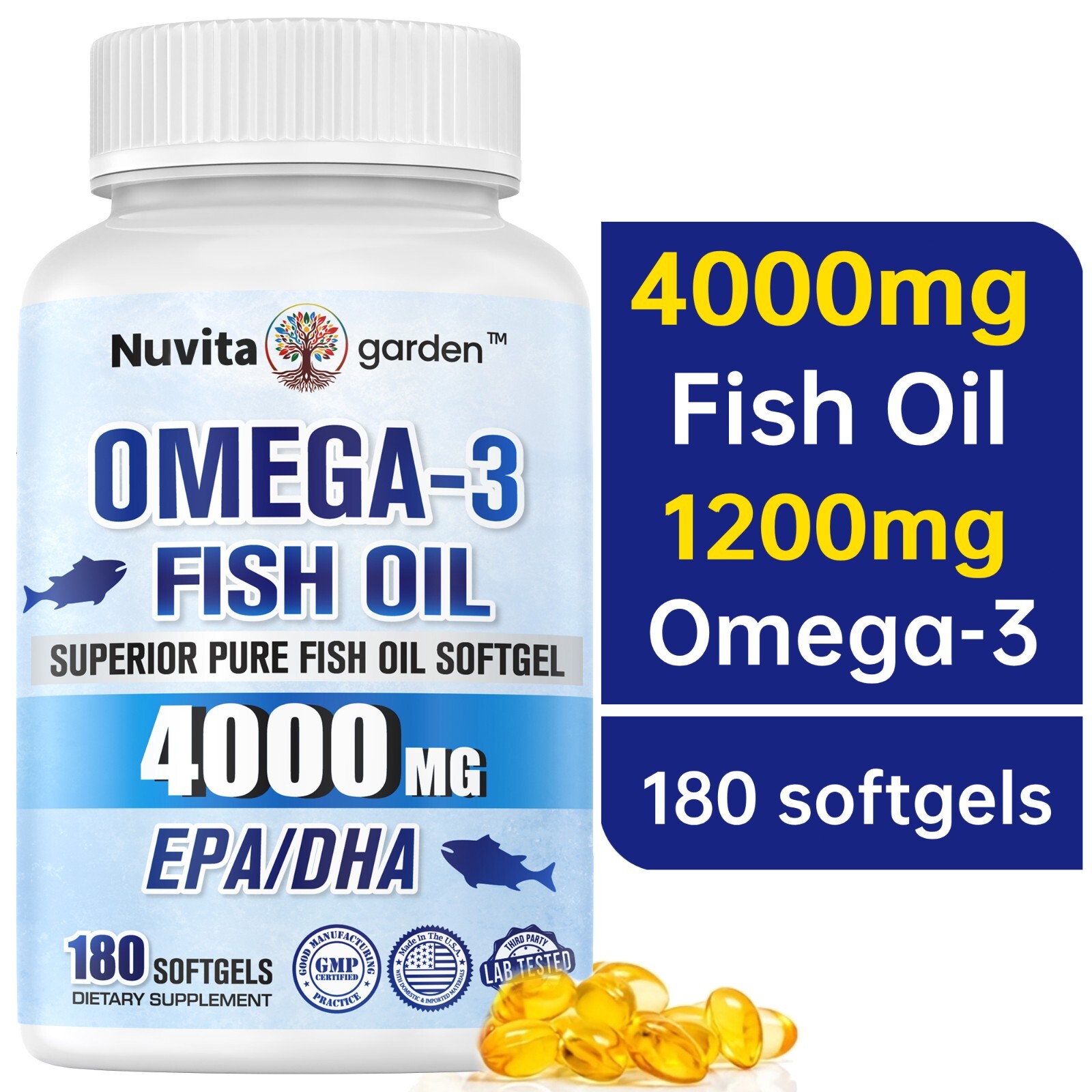 (2 pack) Fish Oil Omega 3 Supplement for Brain and Heart Health 180 Softgels