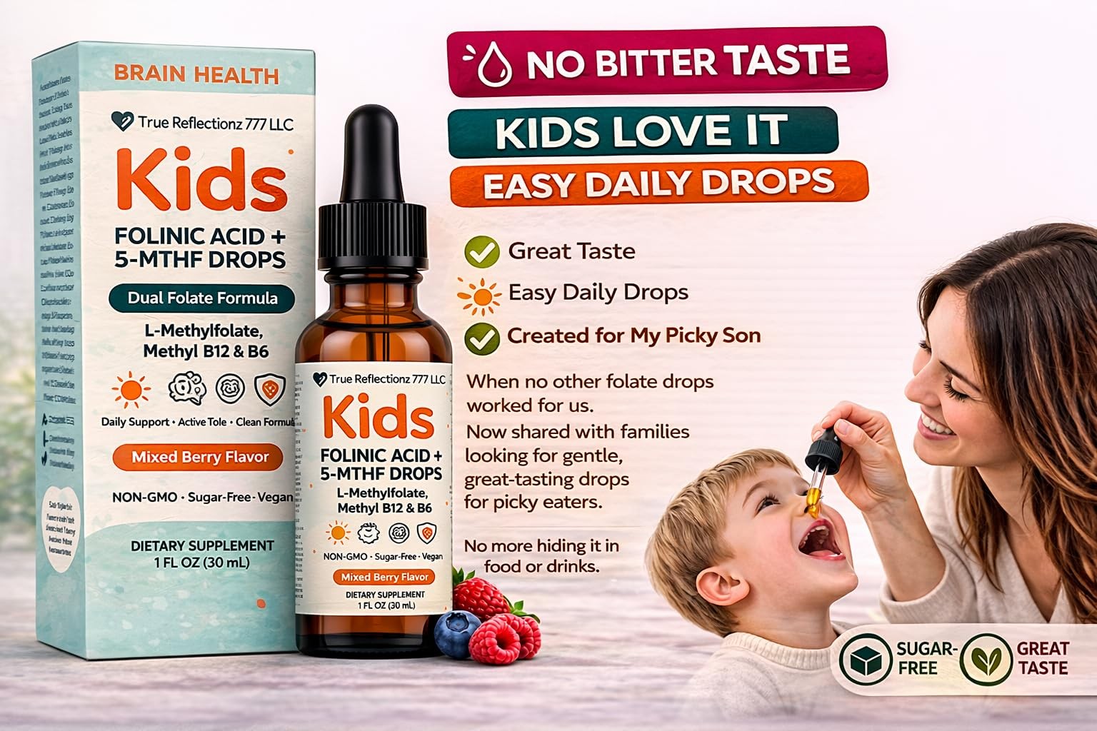Folinic Acid Drops 800 mcg 5-MTHF with L-Methylfolate B12 P5P B6 Vitamin D3 & C