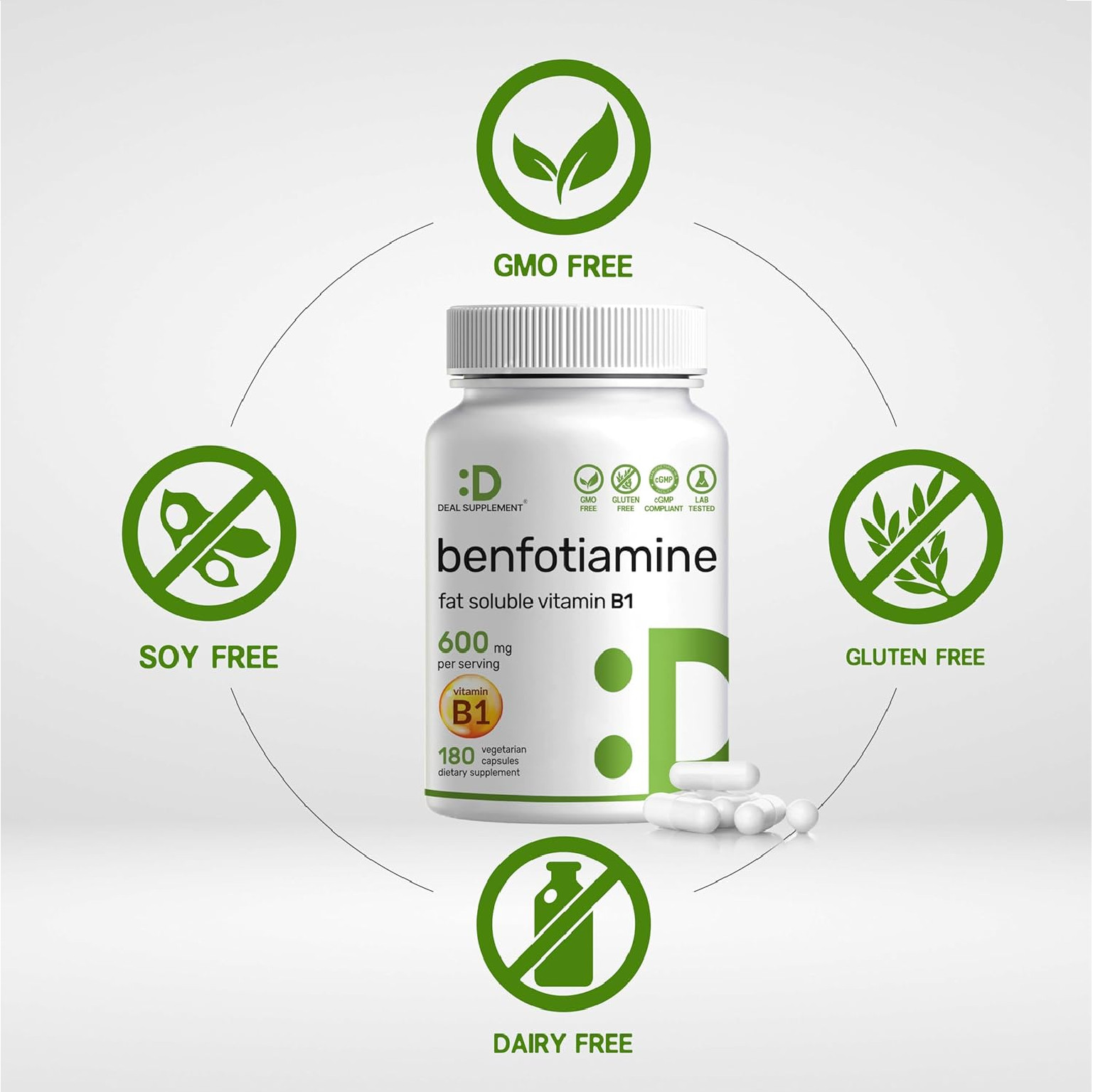 Benfotiamine 600mg Per Serving, 180 Veggie Capsules (300mg Per Cap) – Fat Solubl