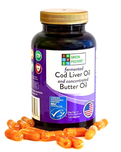 Green Pasture Fermented Cod Liver Oil & Butter Blend 120 Capsules Exp 11/2027