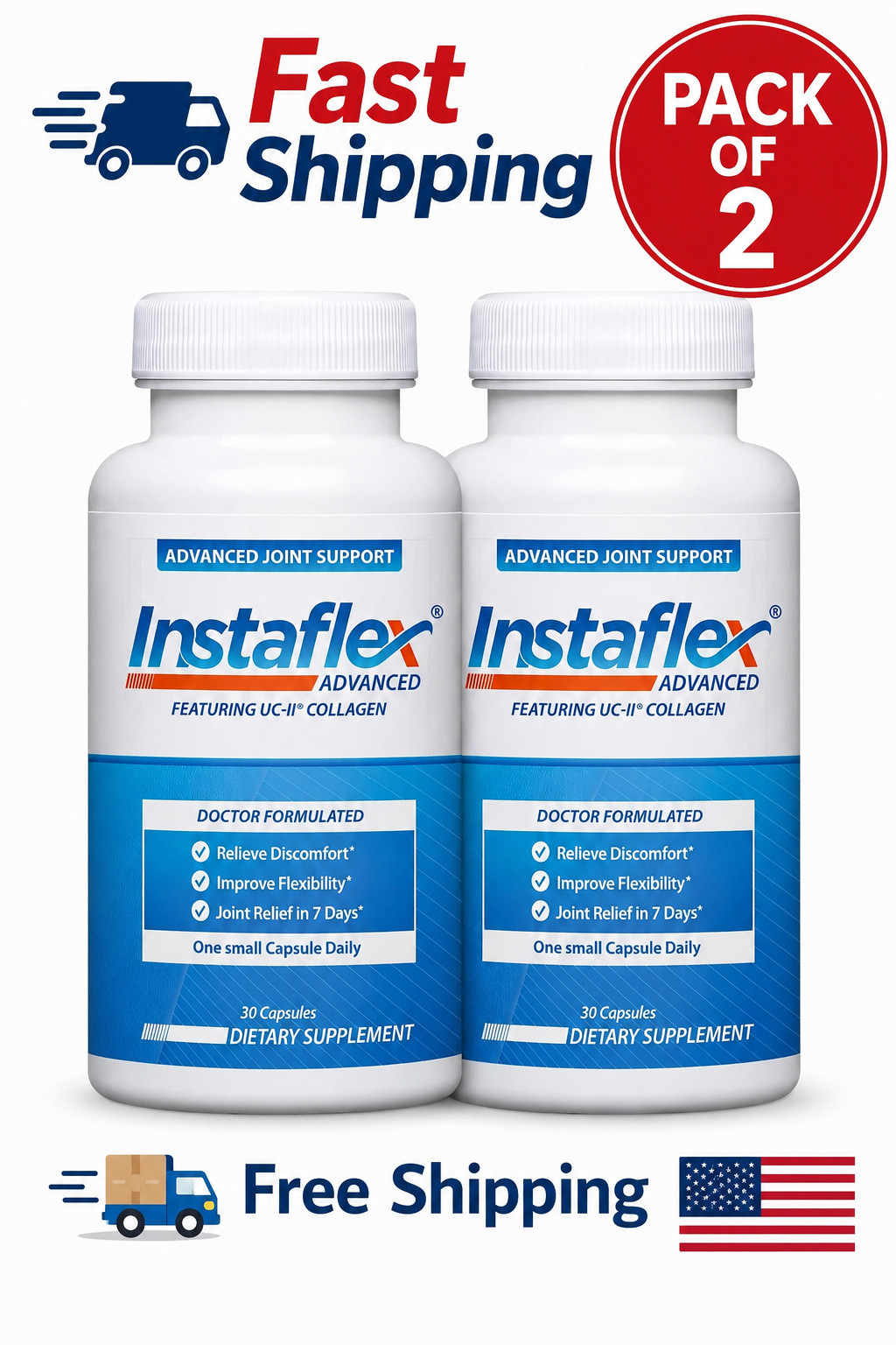 2 Pack Instaflex Advanced Joint Support Doctor Formulated 60 Capsules Fast Ship