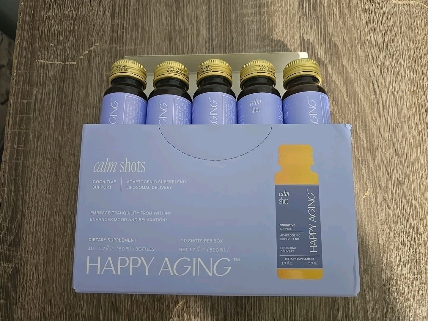 HAPPY AGING Calm Shots|Cognitive Support, 10- 1.7oz Bottles EXP:06/15/2026