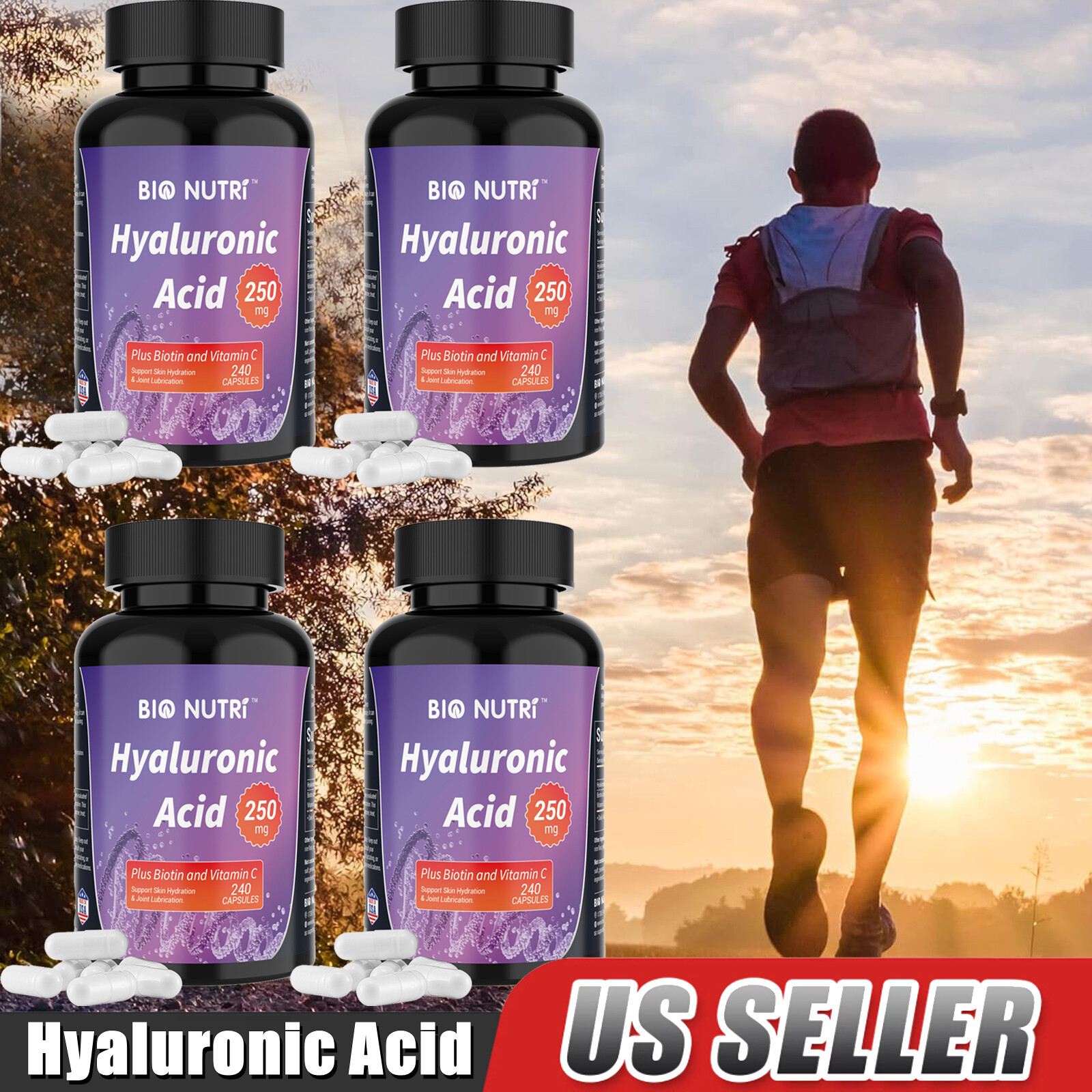 Hyaluronic Acid 250mg 240/480/720/960 Capsules Vitamin C For Joint & Skin Health