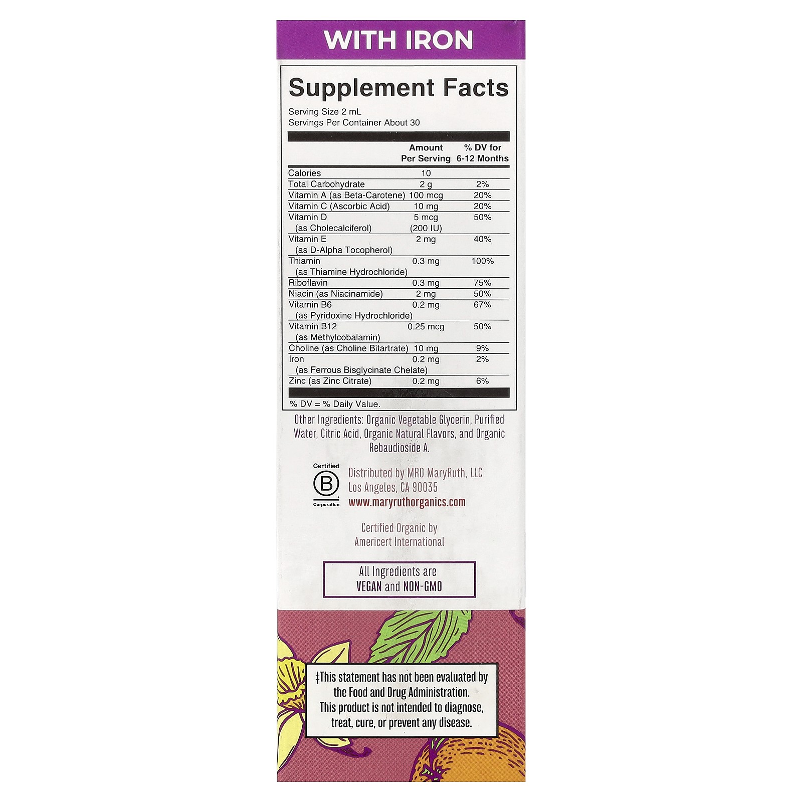 Organic Infant Multivitamin Liquid Drops, 6 – 12 Months, Orange Vanilla, 2 fl oz