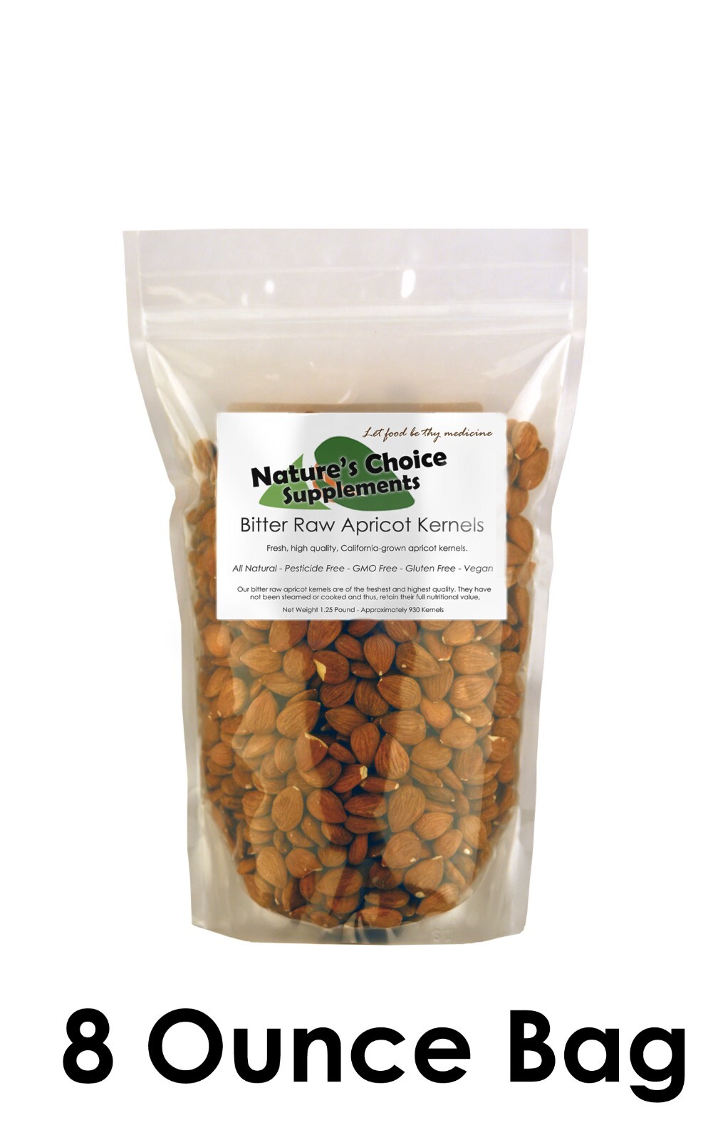 8 OZ Bag, Apricot Seeds, California Grown, Bitter, Raw, 100% All Natural