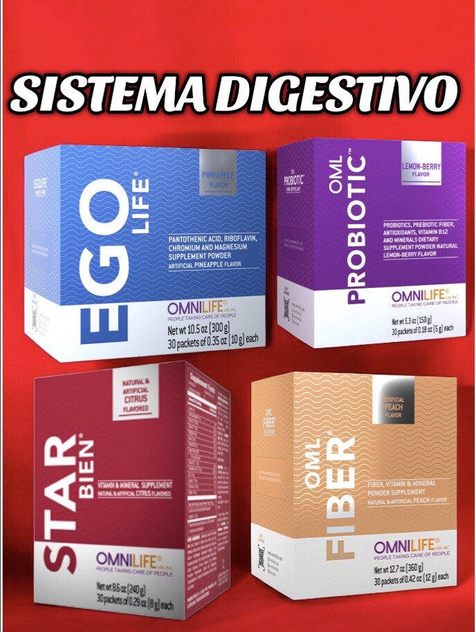 Sistema Digestivo OMNILIFE 1 Caja Fibra, 1 Star Bien ,1 Ego Life ,OML Probiotic